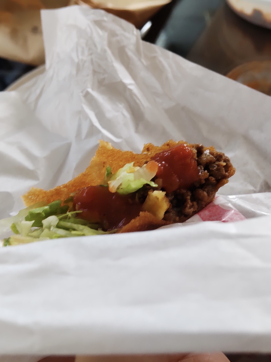 Tacos from the local restaurant, Pizza House Jr.