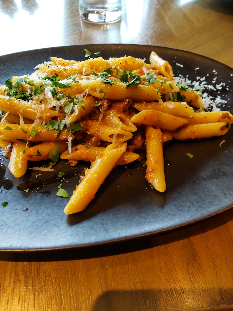 The Shinshu beef Bolognese penne