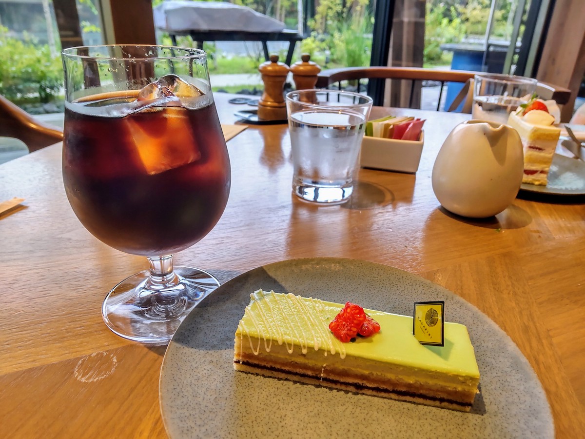 Dessert and iced coffee served at KAGARIBI at Hotel Indigo Karuizawa