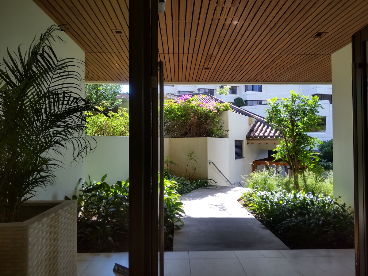 A green corridor in the hotel