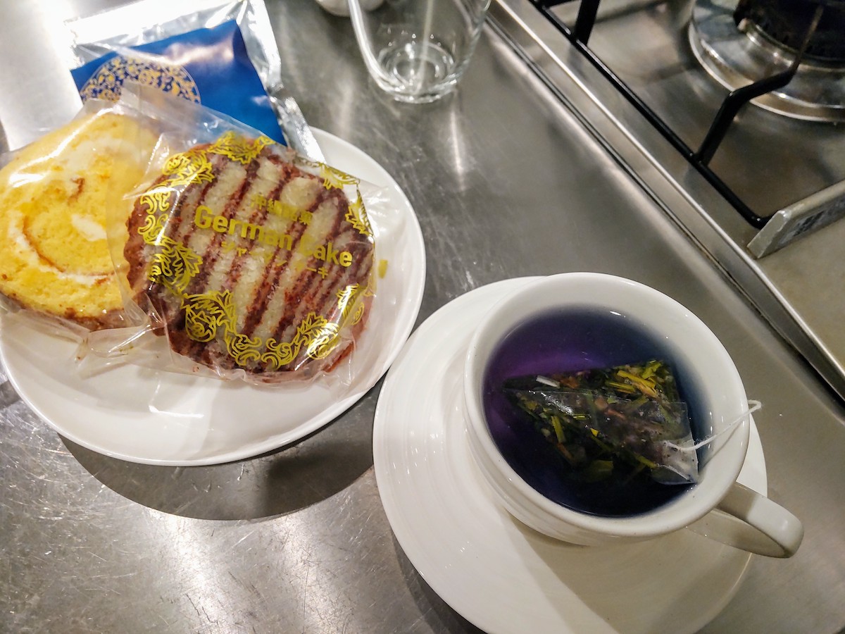 Okinawan sweets with a cup of herbal tea